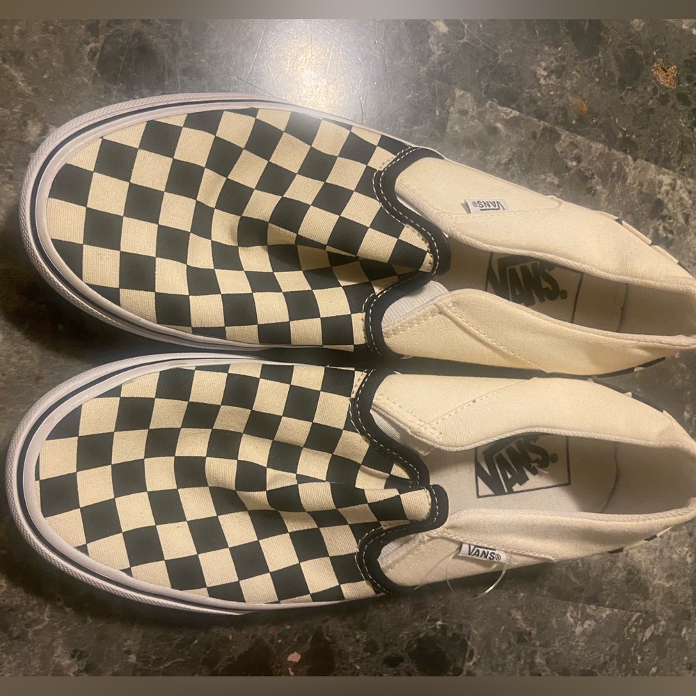 new checkered slip on vans. maybe worn once!